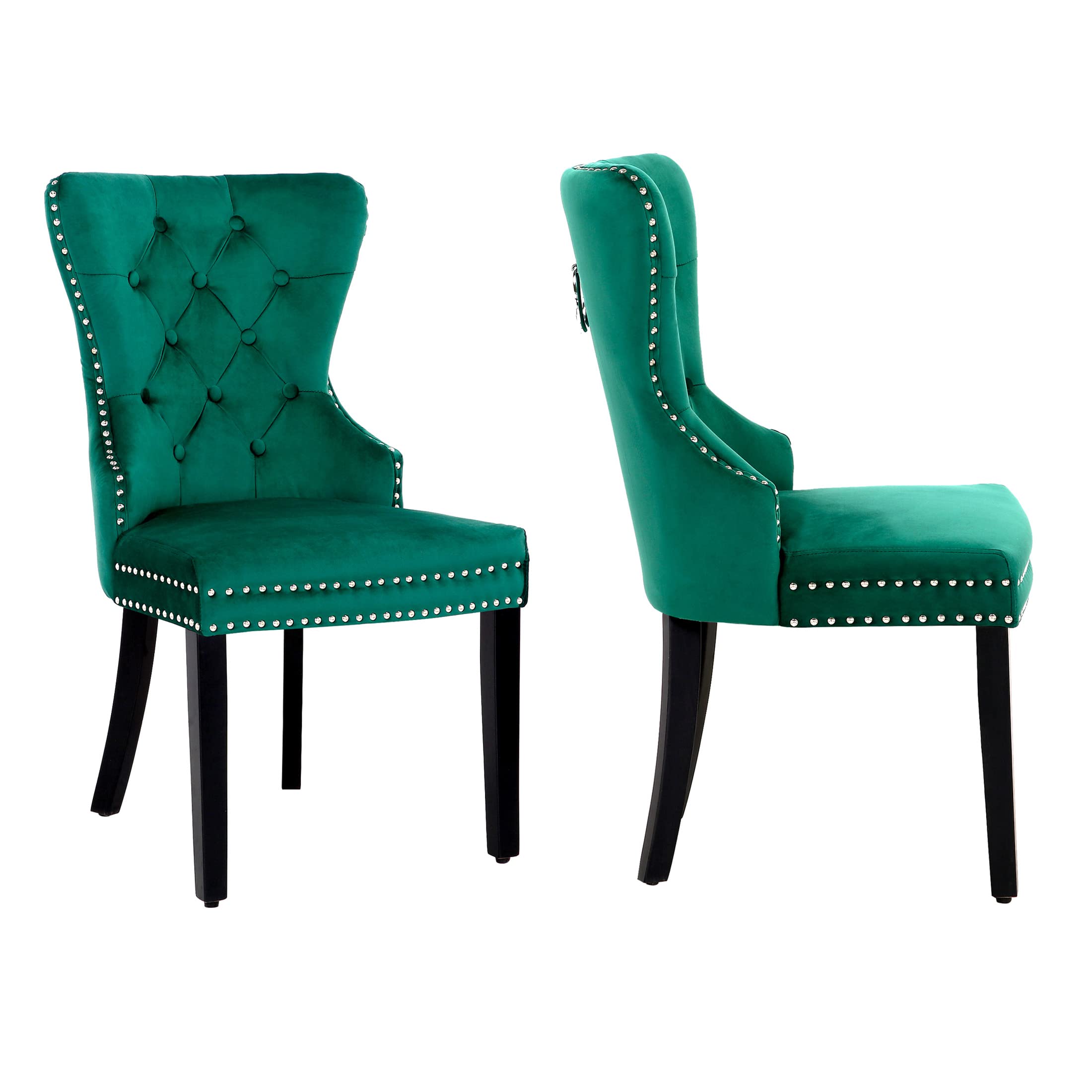 WestinTrends Velvet Dining Chairs Set of 2 - Modern Wingback Upholstered Button Tufted Kitchen & Dining Room Chairs with Solid Wood Legs, Green - Perfect for Home Decor, Restaurant, and Cafe Seating