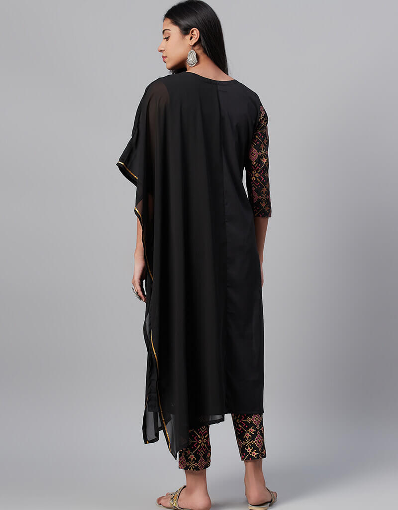 Black Georgette and Crepe Straight Leg Pants for Women - Elegant Office Wear & Evening Outfits