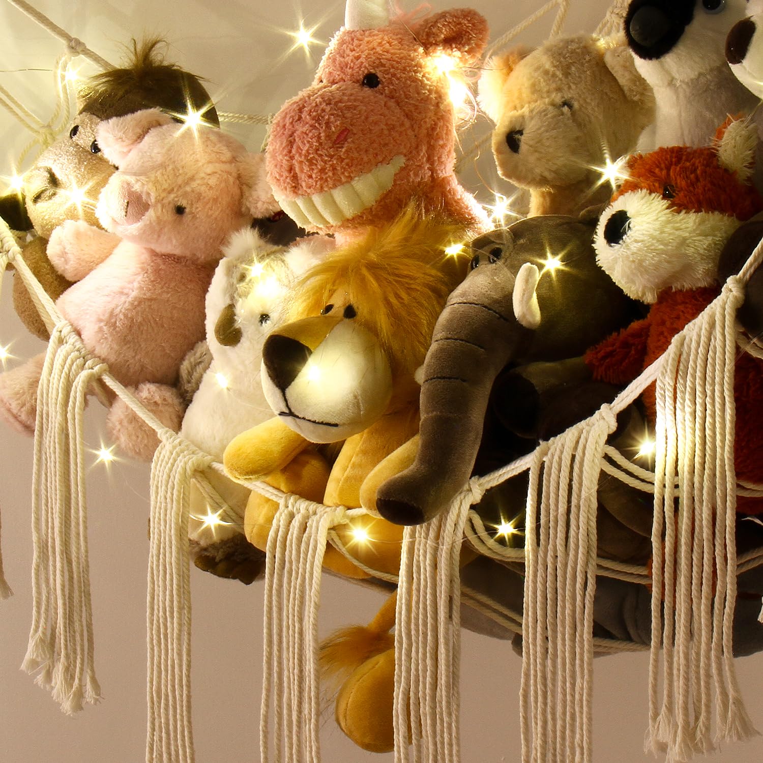 **Stuffed Animal Hammock with LED Lights - Large Plush Toy Storage Net - Hanging Organizer for Teddy Bears & Stuffed Animals - Kids Room Decor & Nursery Storage Solution - Perfect for Bedroom, Playroom, and Dorm Organization**