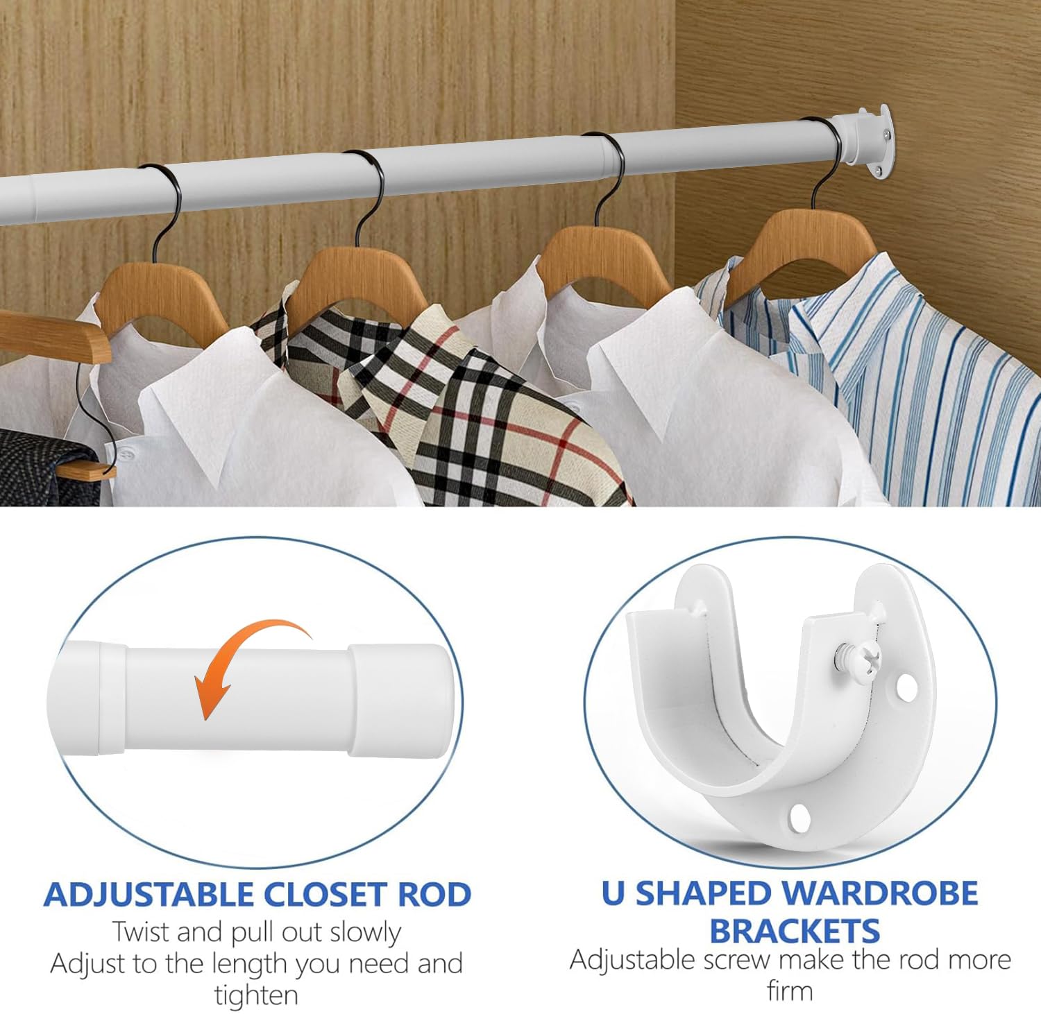 Adjustable Heavy Duty Closet Rod 17-38 Inch - 1.3 Inch Diameter White Closet Hanging Pole for Wardrobes, Bathroom & Windows - Perfect for Organizing Clothes, Curtains & Storage Spaces