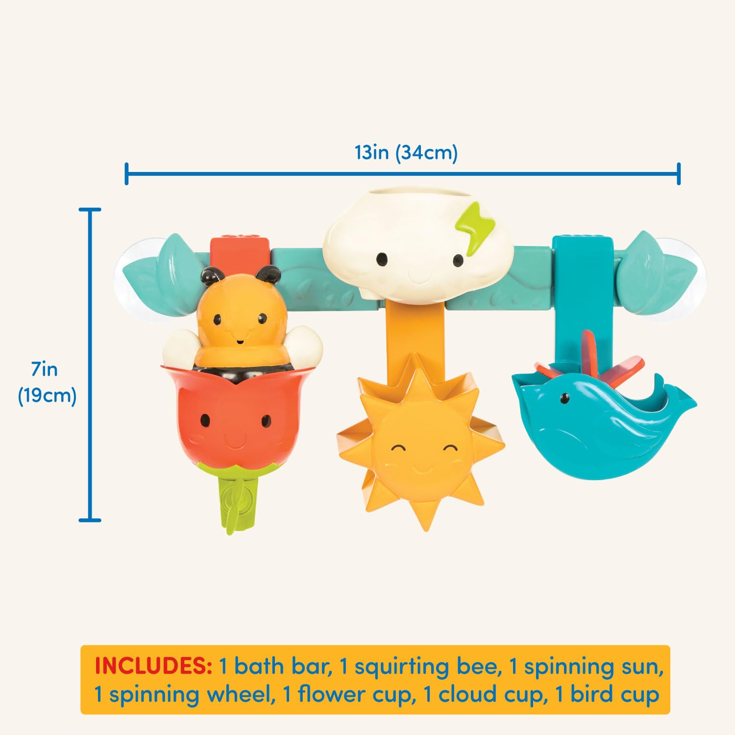 Battat Baby Bath Toy Bar with 6 Removable Pieces & 2 Suction Cups - Stacking & Sorting Bath Toys for Toddlers 12+ Months - Rain & Shine Bath Bar - Perfect for Bathtime Fun & Early Learning Development