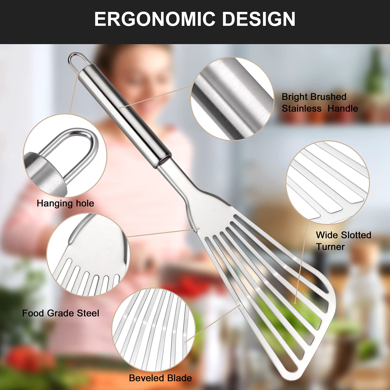 Premium 2-Piece Stainless Steel Fish Spatula Set - Heavy Duty Metal Turner with Thick Blade for Grilling, Frying & Cooking - Perfect for BBQ, Pancakes, Burgers & Kitchen Use