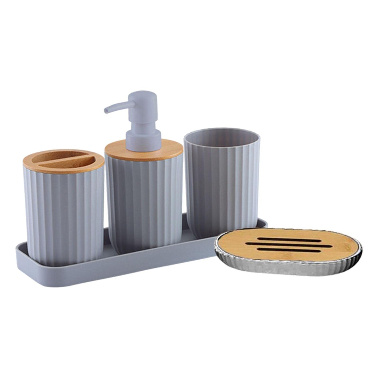Bothyi 5-Piece Bathroom Accessories Set - Toothbrush Holder, Soap Dispenser, Lotion Bottle & Storage Tray | Modern Gray Bathroom Decor for Home, Hotel & Spa Organization