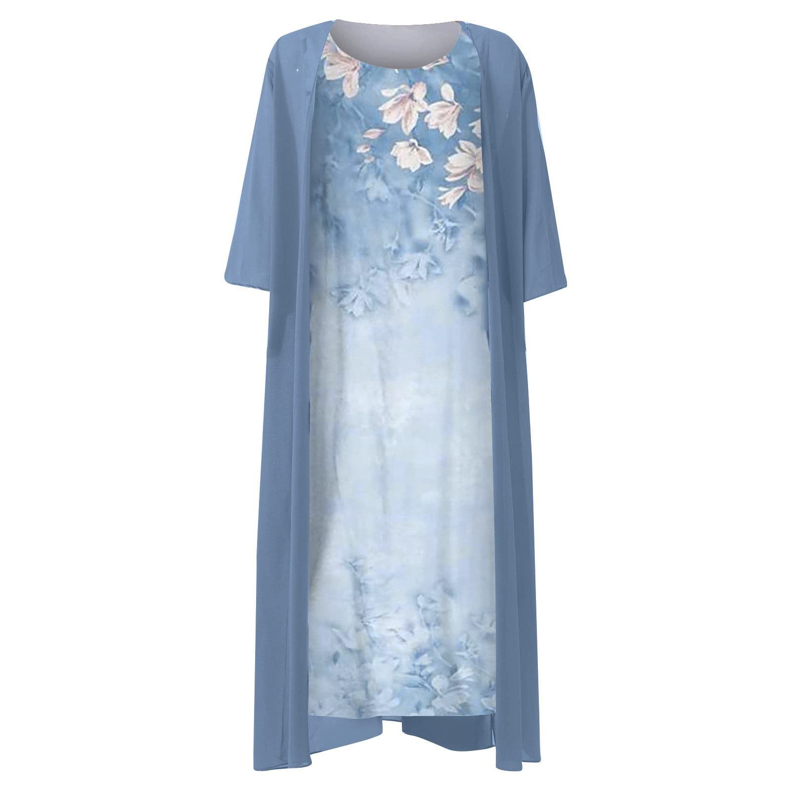 **Women's Floral Print Cocktail Dress Set - Summer Casual Two Piece Outfit with O-Neck & Medium-Long Length - Perfect for Parties, Date Nights & Vacations**