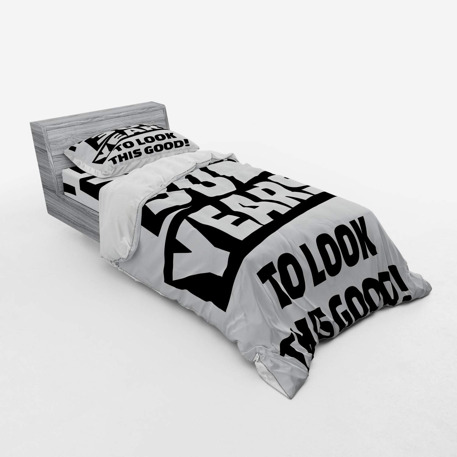 Ambesonne 30th Birthday Duvet Cover Set - Funny Pictogram Style Middle Aged Theme Bedding - 3 Piece Twin Size Set with Sham & Fitted Sheet in Black & White - Perfect for Adult Birthday Gifts & Themed Bedroom Decor