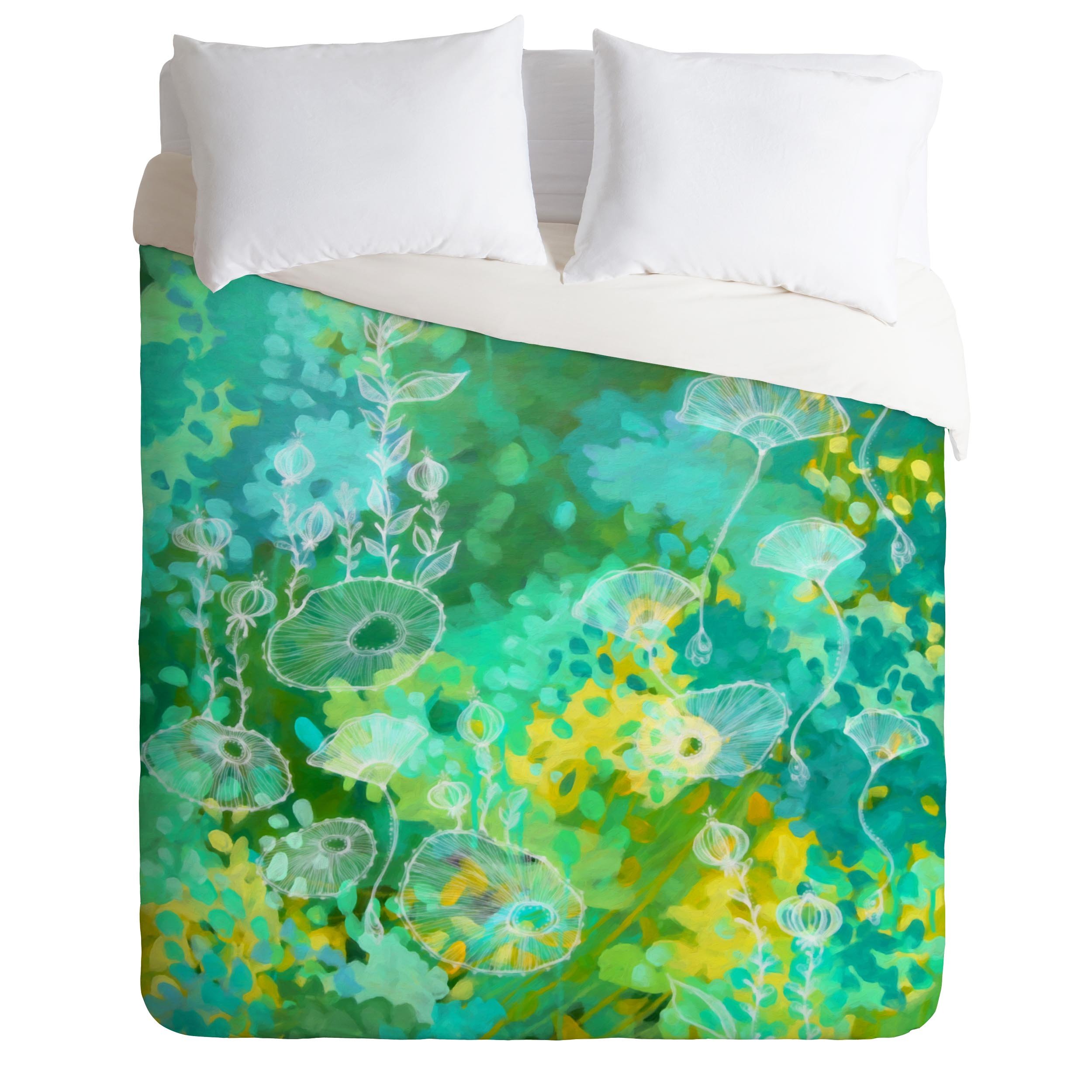 Stephanie Corfee Green Tea Duvet Cover King Size - Botanical Floral Bedding Set with Premium Cotton Fabric - Perfect for Master Bedroom, Guest Room & Bohemian Home Decor