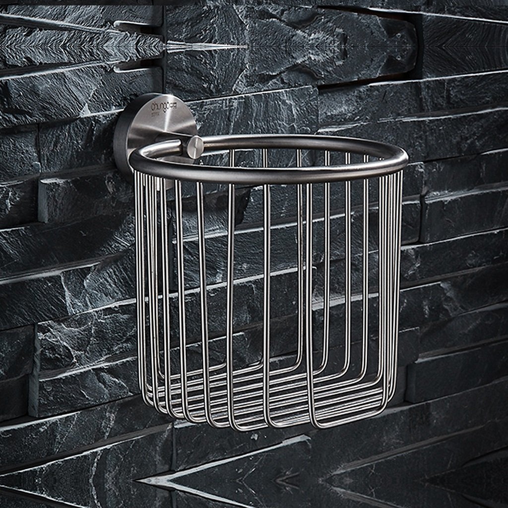 Brushed Nickel Stainless Steel Wall Mount Toilet Paper Holder & Shower Caddy - Rust-Resistant Bathroom Storage Organizer for Toilet Tissue, Cosmetics & Essentials - Perfect for Small Bathrooms, Powder Rooms & RVs