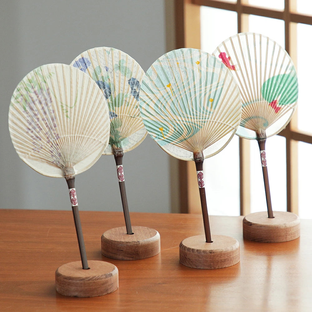 Japanese Wisteria Small Mizu Uchiwa Water Fan - Handmade Traditional Paper Fan for Summer Cooling, Home Decor & Japanese Culture Events