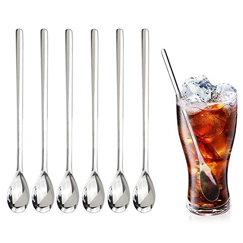 9-Inch Stainless Steel Long Handle Spoons - Ice Cream, Tea & Coffee Scoop - Durable Flatware for Hot & Cold Drinks - Perfect for Coffee Shops, Dessert Bars & Home Kitchens (Set of 6)