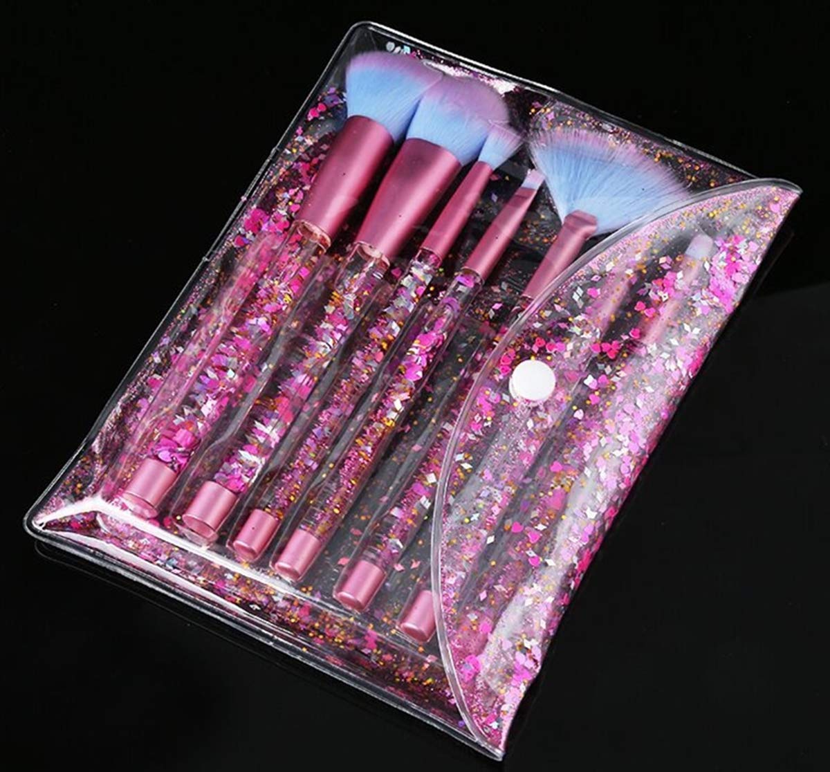 Unicorn Fan Makeup Brush Set - Crystal Sparkles Blue Blush Powder Fan, Lip, Eyeshadow & Eyebrow Brush Kit | Perfect for Professional Makeup, Cosplay & Gift Giving