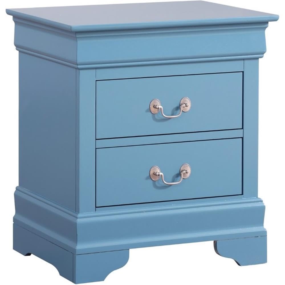 Glory Furniture Louis Phillipe 2-Drawer Nightstand in Teal - Modern Bedside Table for Bedroom, Guest Room & Nursery | Compact Storage with Smooth Gliding Drawers