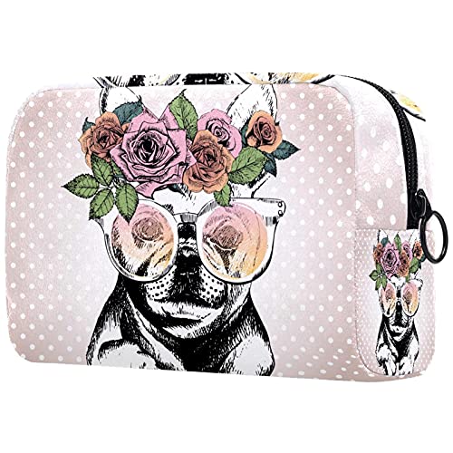 Large Black Travel Makeup Bag for Women - Waterproof Cosmetic Organizer Case with French Bulldog Design - Perfect for Toiletries, Makeup Storage & Travel Essentials - Great Gift Idea for Her