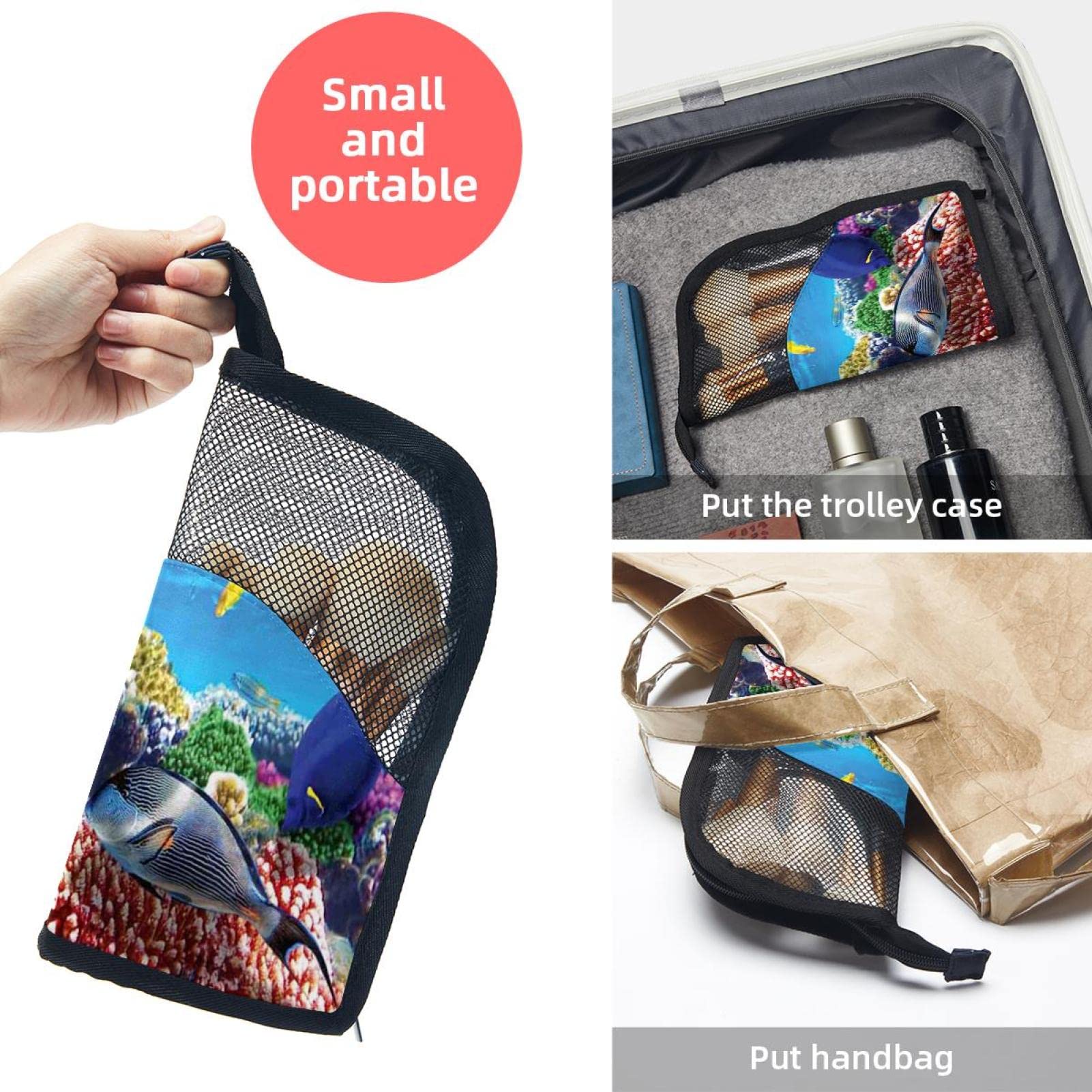 12-Piece Makeup Brush Organizer Bag with Tropical Coral Fish Design - Portable Waterproof Cosmetic Brush Holder Case for Travel, Home & Professional Makeup Artist Use