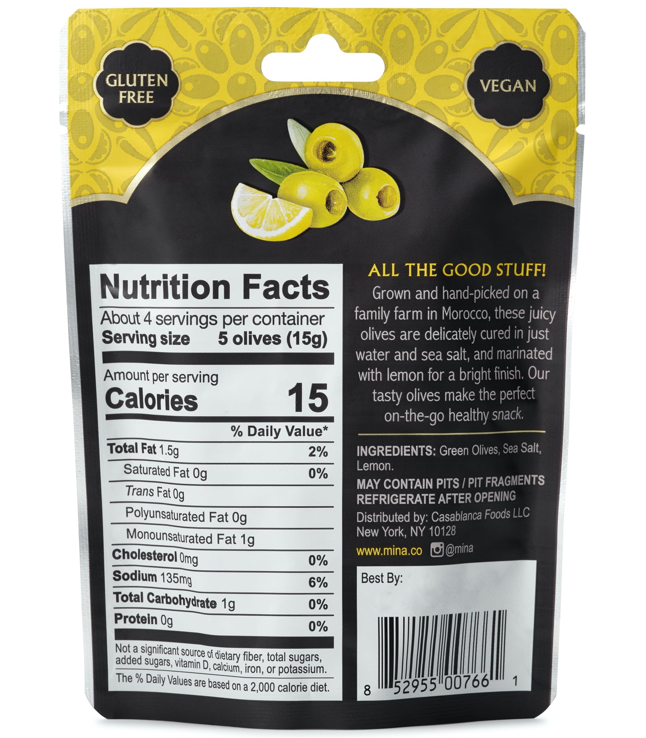 Organic Pitted Green Olives with Lemon - Healthy Keto & Vegan Snack (2.11oz, Pack of 12) | Gluten-Free, All-Natural, 60 Calories per Pack | Perfect for Travel, Lunch Boxes & Low-Carb Diets