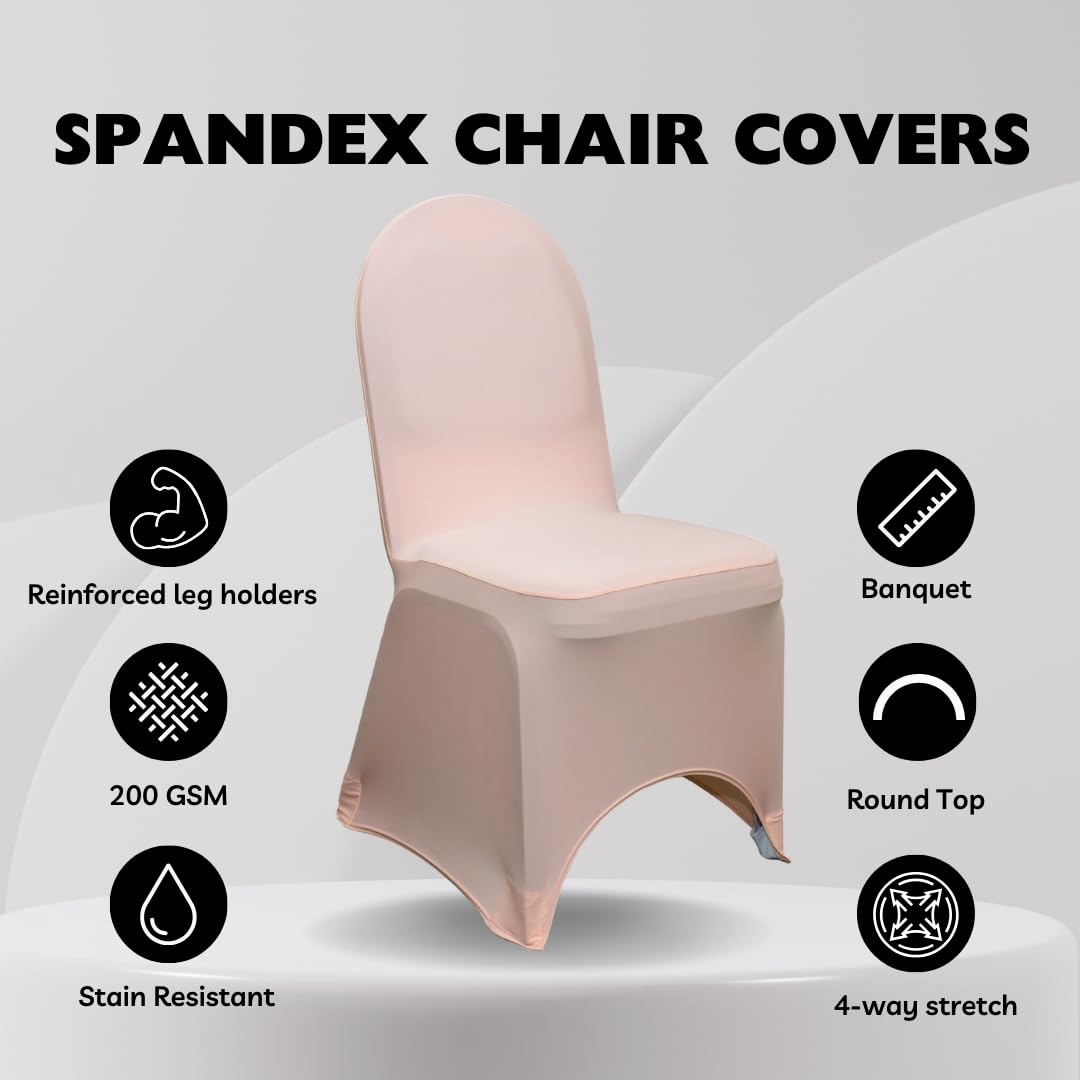 100 Pack Stretch Spandex Banquet Chair Covers - Blush Wedding Chair Slipcovers, Premium Elastic Chair Covers for Weddings, Parties, Events & Home Decor - Fits Most Standard Chairs
