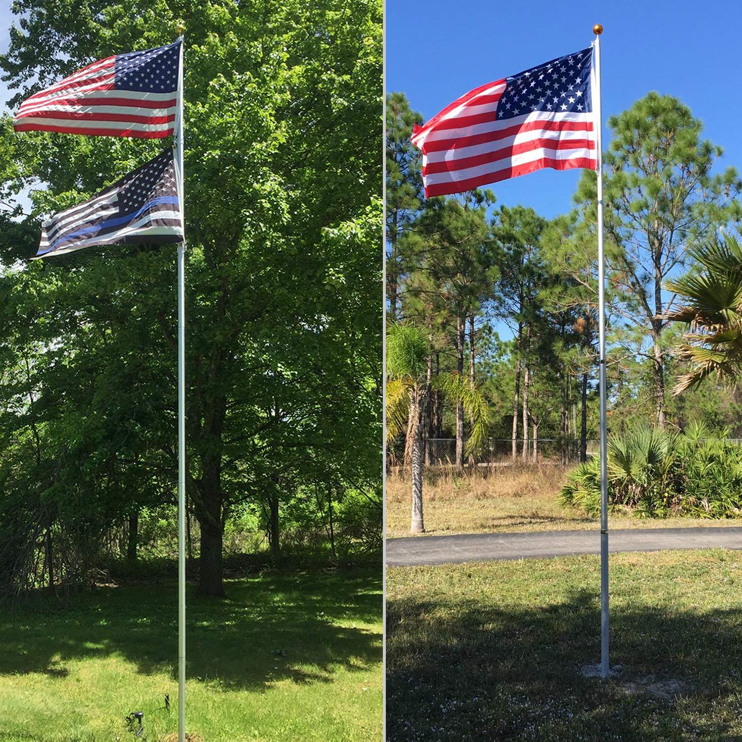 **30Ft Heavy Duty Aluminum Telescoping Flag Pole Kit - 14 Gauge, 2 Flags Capacity with 3x5 American Flag & Golden Ball Top - Ideal for Commercial, Residential, Schools & Patriotic Events**