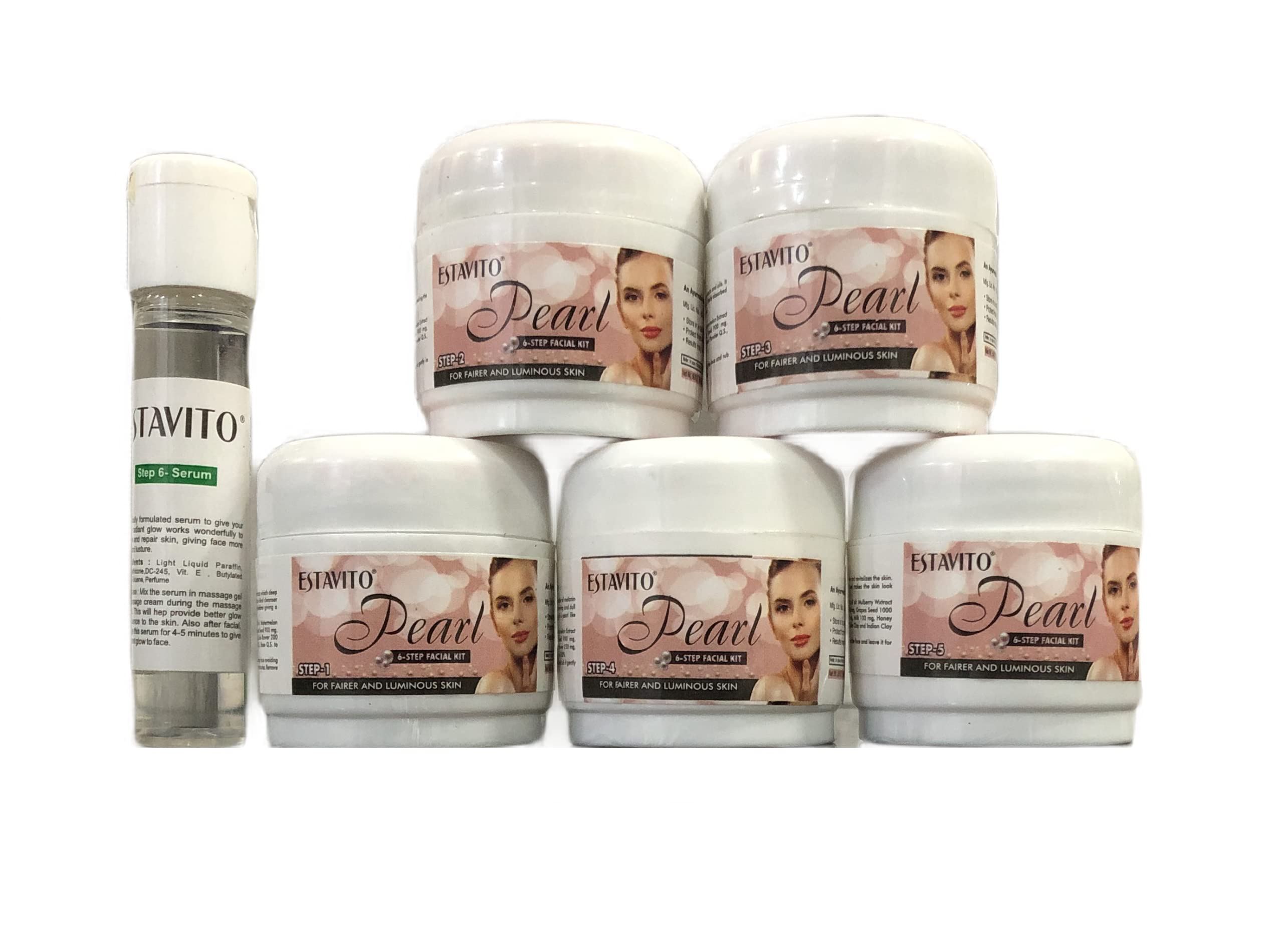 ESTAVITO 6-Step Pearl Facial Kit 165g - Skin Whitening & Brightening Treatment for Bridal Glow, Fair & Luminous Skin | Suitable for All Skin Types | Daily Skincare Routine & Special Occasion Prep