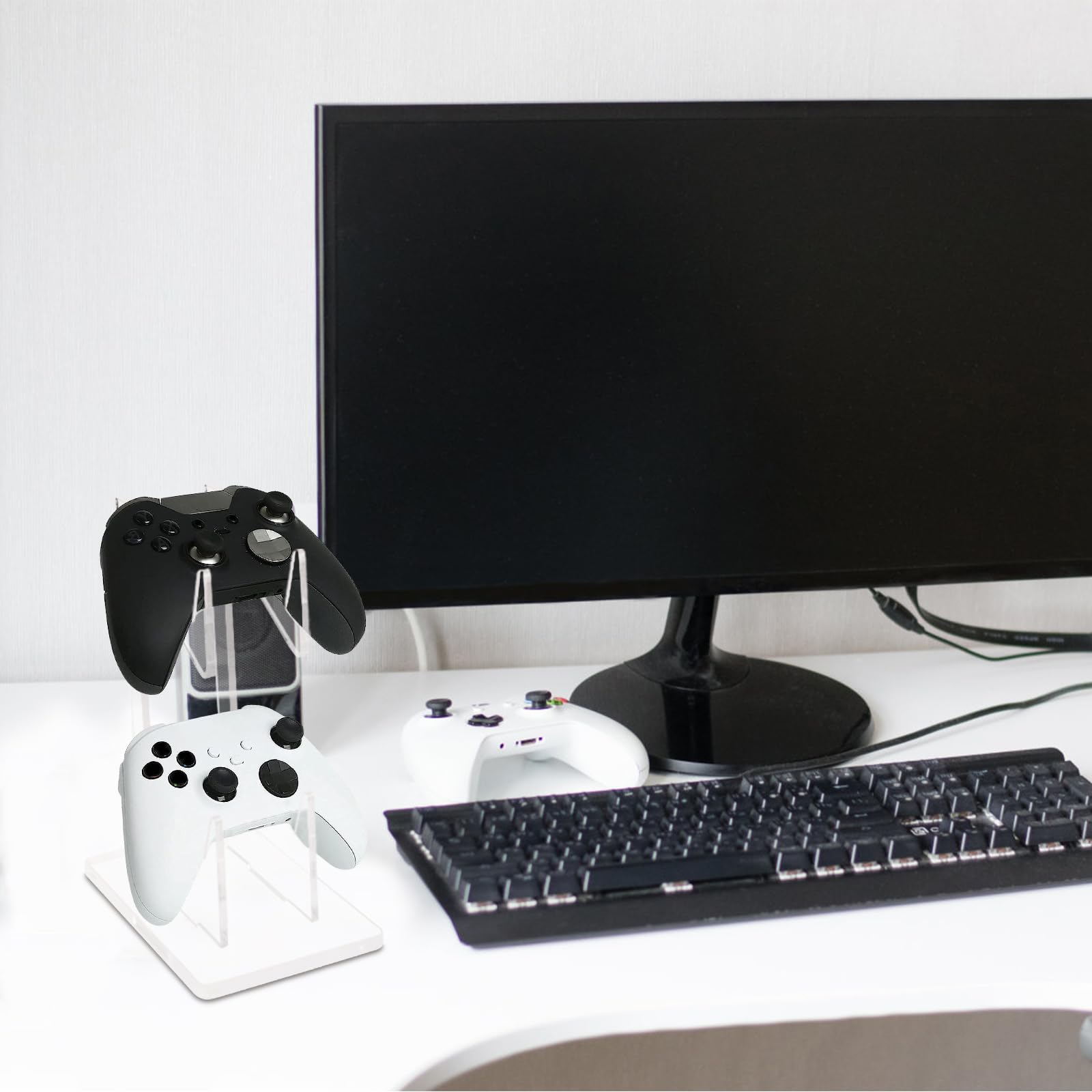 Daelesr Acrylic Universal Game Controller Stand & Headset Holder - 2-Tier Organizer for PS5, Xbox, Nintendo Switch Controllers & Gaming Headsets - Perfect for Gaming Setup, Office Desk & Home Entertainment System