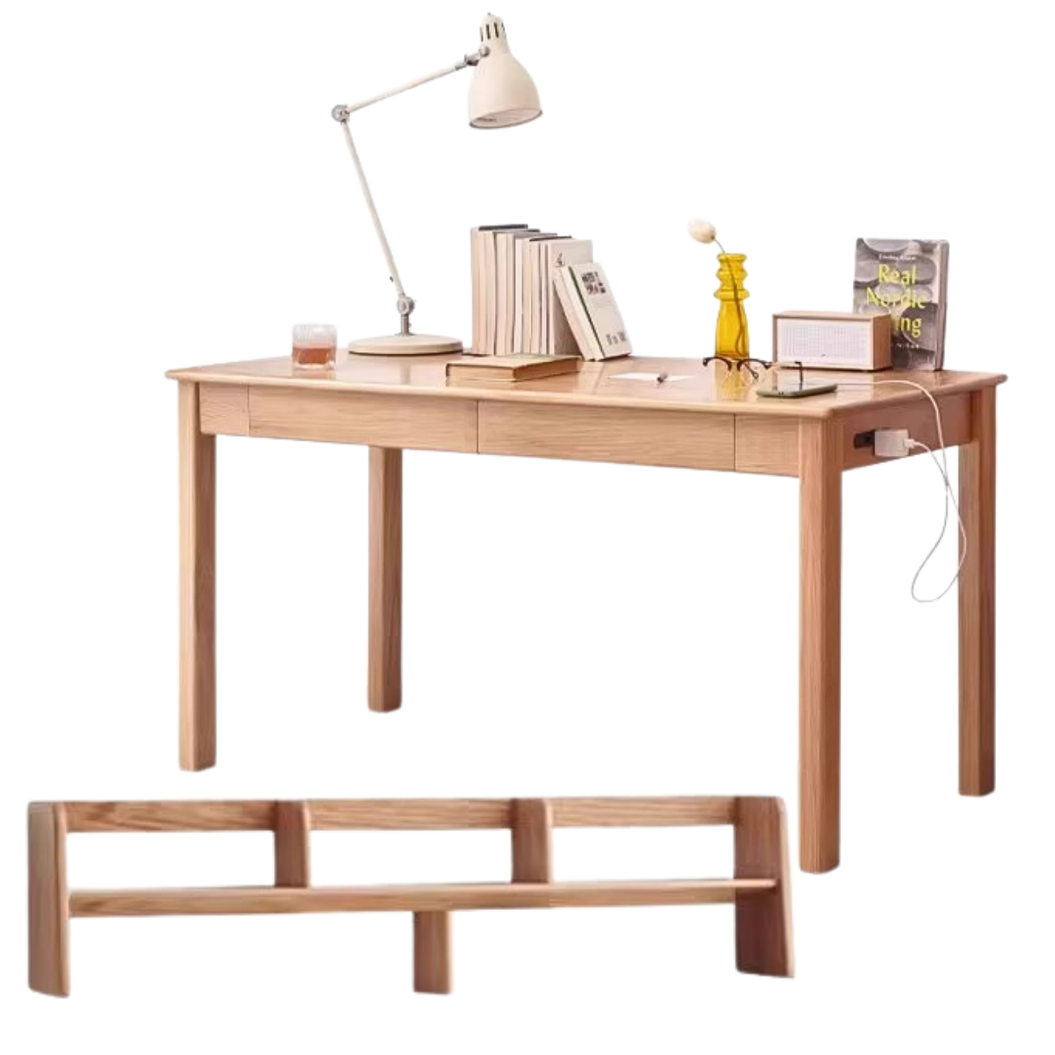 Premium Solid Oak & Ash Wood USB Office Desk - Modern Home & Workspace Furniture for Productivity & Organization | Perfect for Remote Work, Study & Office Setup