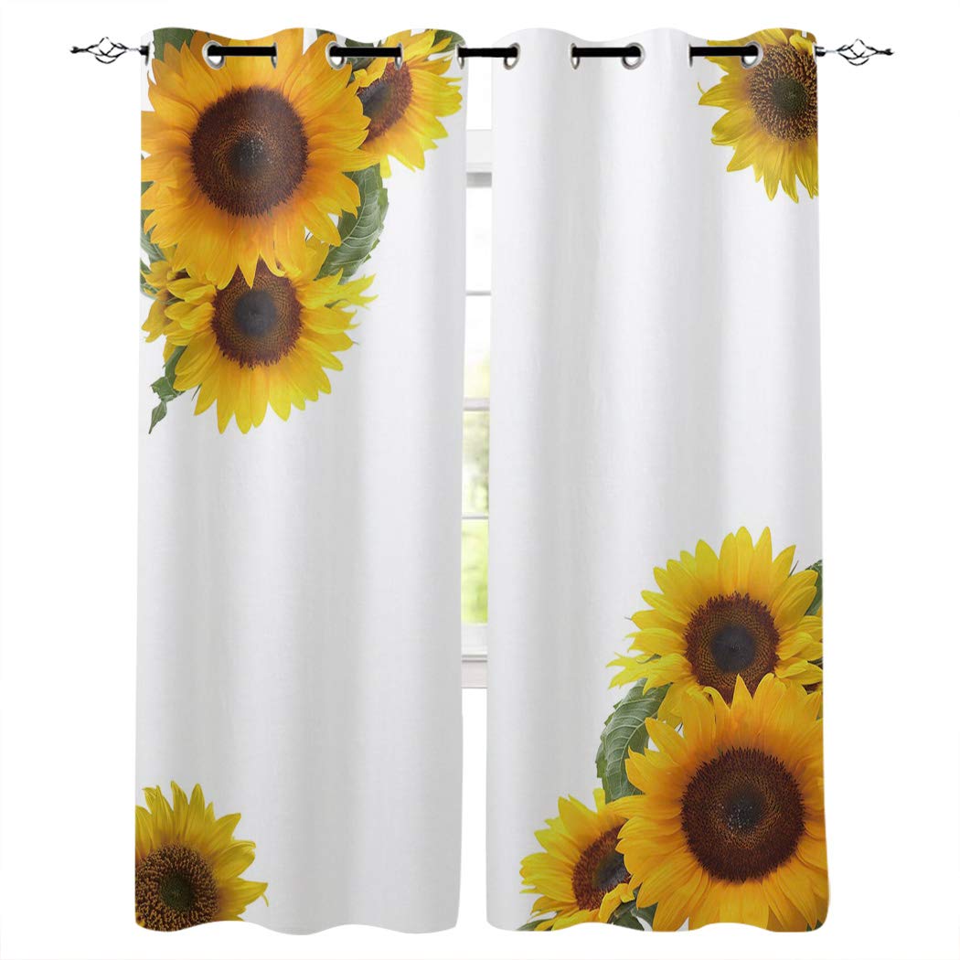 Sunflower Blackout Curtains for Bedroom & Living Room - Thermal Insulated Room Darkening Window Drapes (52x52 Inches, 2 Panels) - Romantic Floral Design for Better Sleep & Energy Efficiency