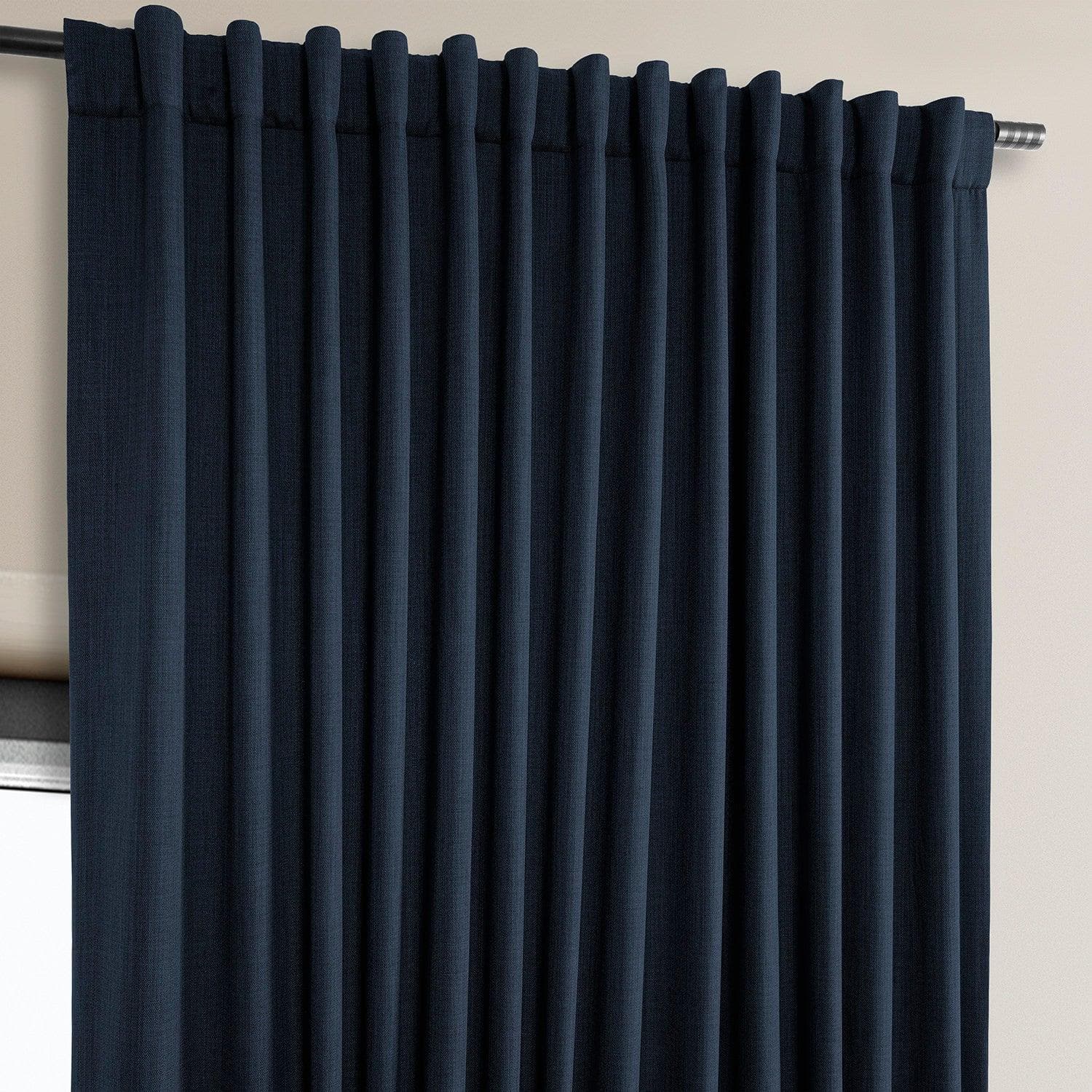 Nightfall Navy Extra Wide Textured Faux Linen Blackout Curtains for Bedroom - Thermal Insulated Window Drapes for Living Room & Nursery