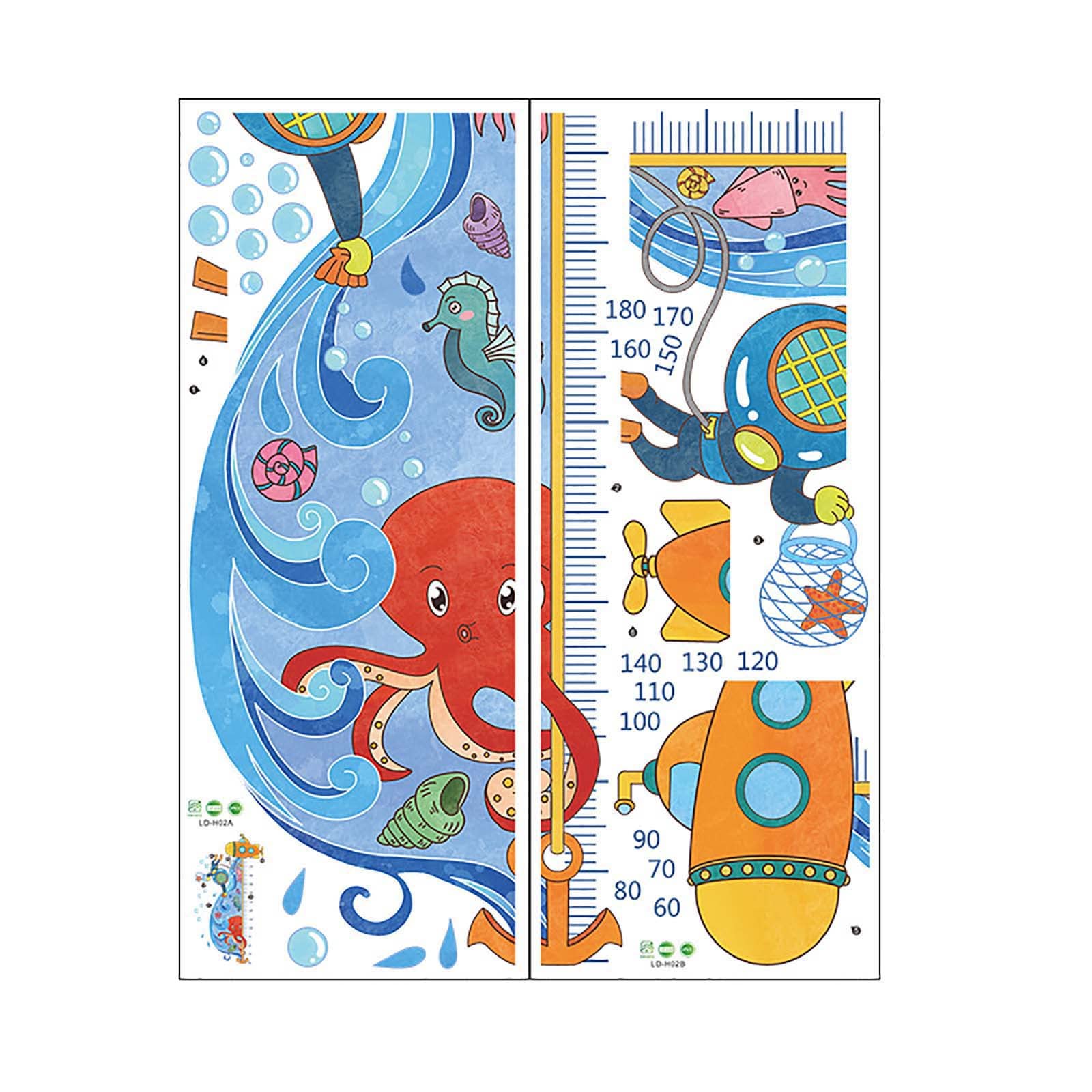 Underwater World Height Ruler Wall Decal for Kids Room - Ocean Theme Growth Chart Sticker for Nursery, Bedroom & Playroom - Perfect Wall Decor for Baby, Toddler & Children's Spaces
