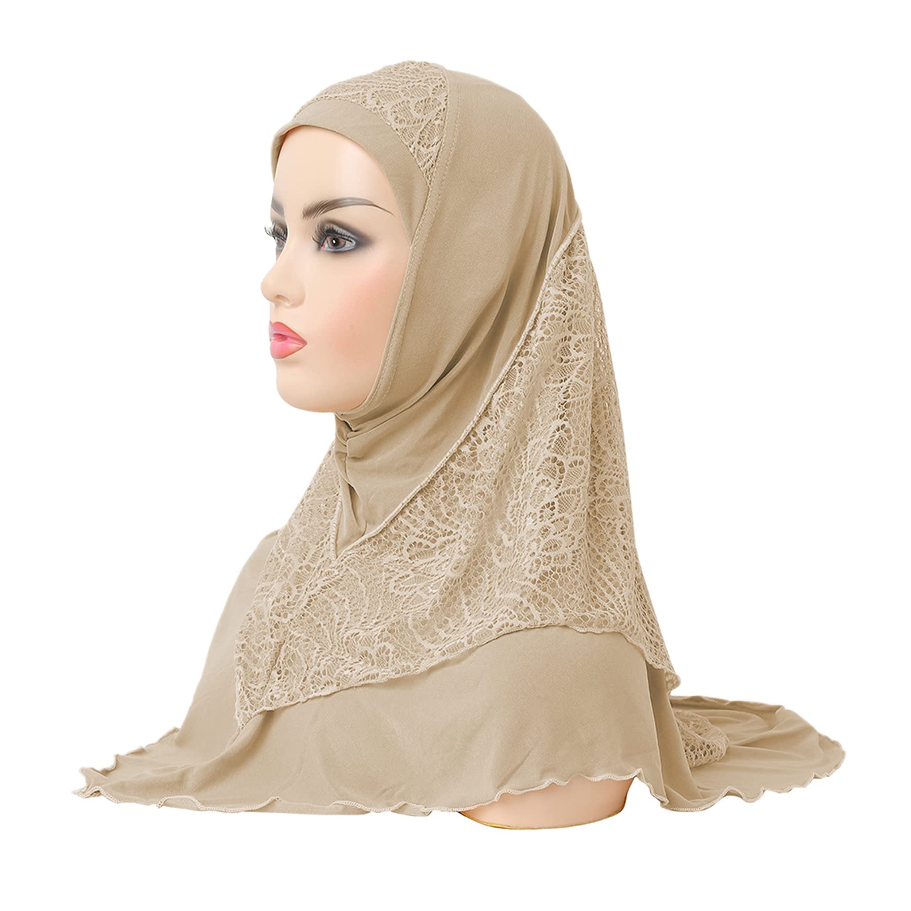 ANKOMINA Women's Muslim Hijab Head Wrap Scarf - Elegant Lace Prayer Shawl & Hair Cover for Modest Fashion | Perfect for Daily Wear, Prayer, Work & Special Occasions