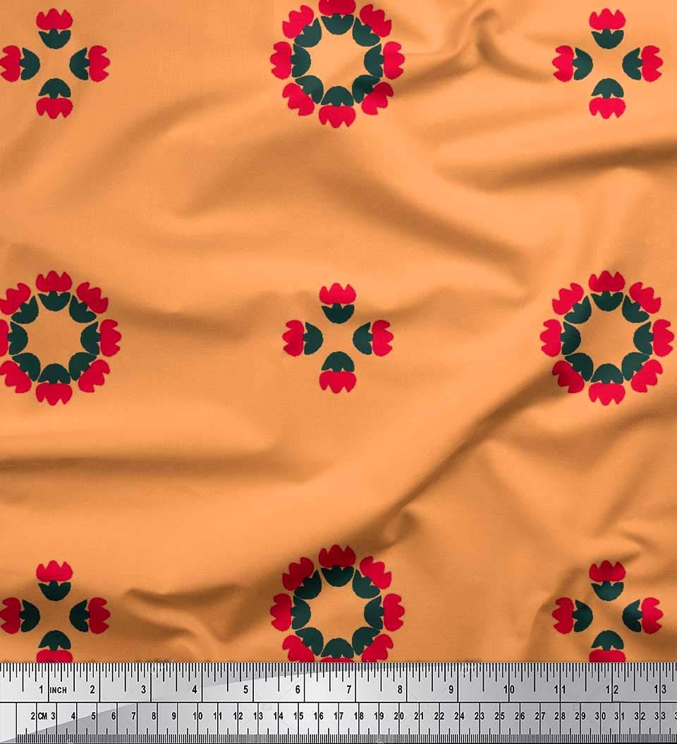 Soimoi Moss Georgette Brown Fabric by The Yard - 42 Inch Wide Floral Print Fabric for Dresses, Scarves & DIY Fashion Projects - Artistic Flower Splash Design for Creative Sewing & Home Decor