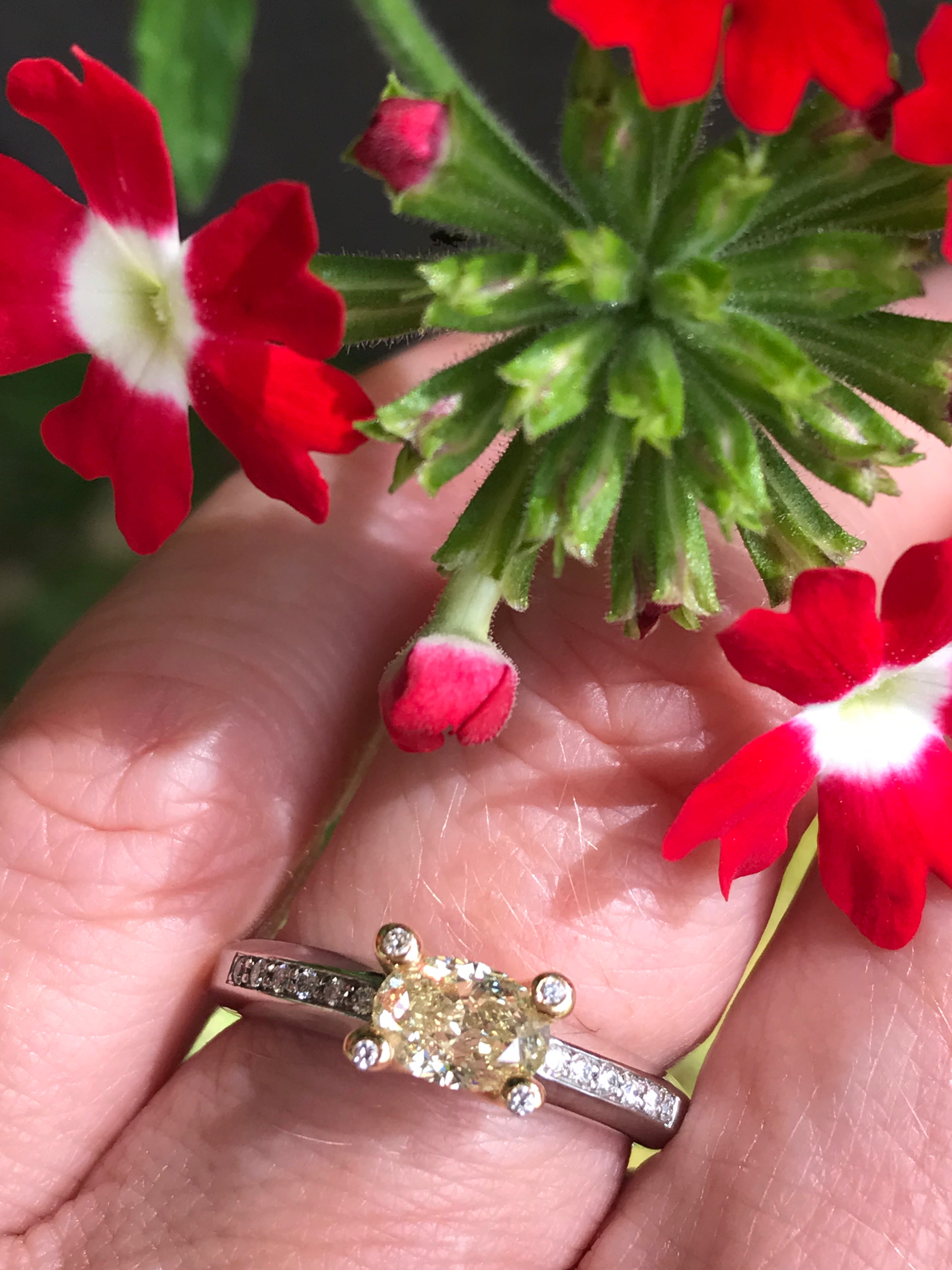 Platinum & Gold Oval Yellow 0.65 Carat Natural Diamond Ring for Women - Elegant Engagement, Wedding, Anniversary Jewelry Gift