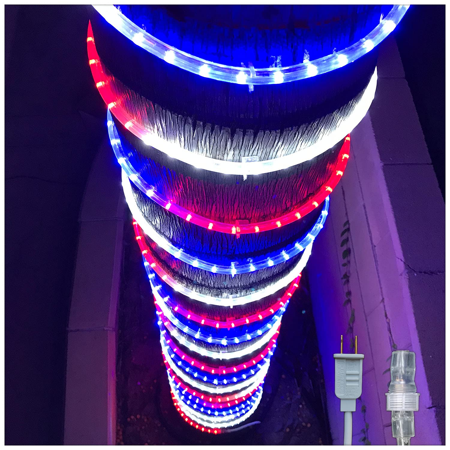 Russell Decor 60ft/648 LED Patriotic Rope Lights - Red White Blue Connectable Outdoor String Lights for 4th of July, Memorial Day, Christmas Decorations - Perfect for Trees, Patio, Deck, Garden & Party Lighting