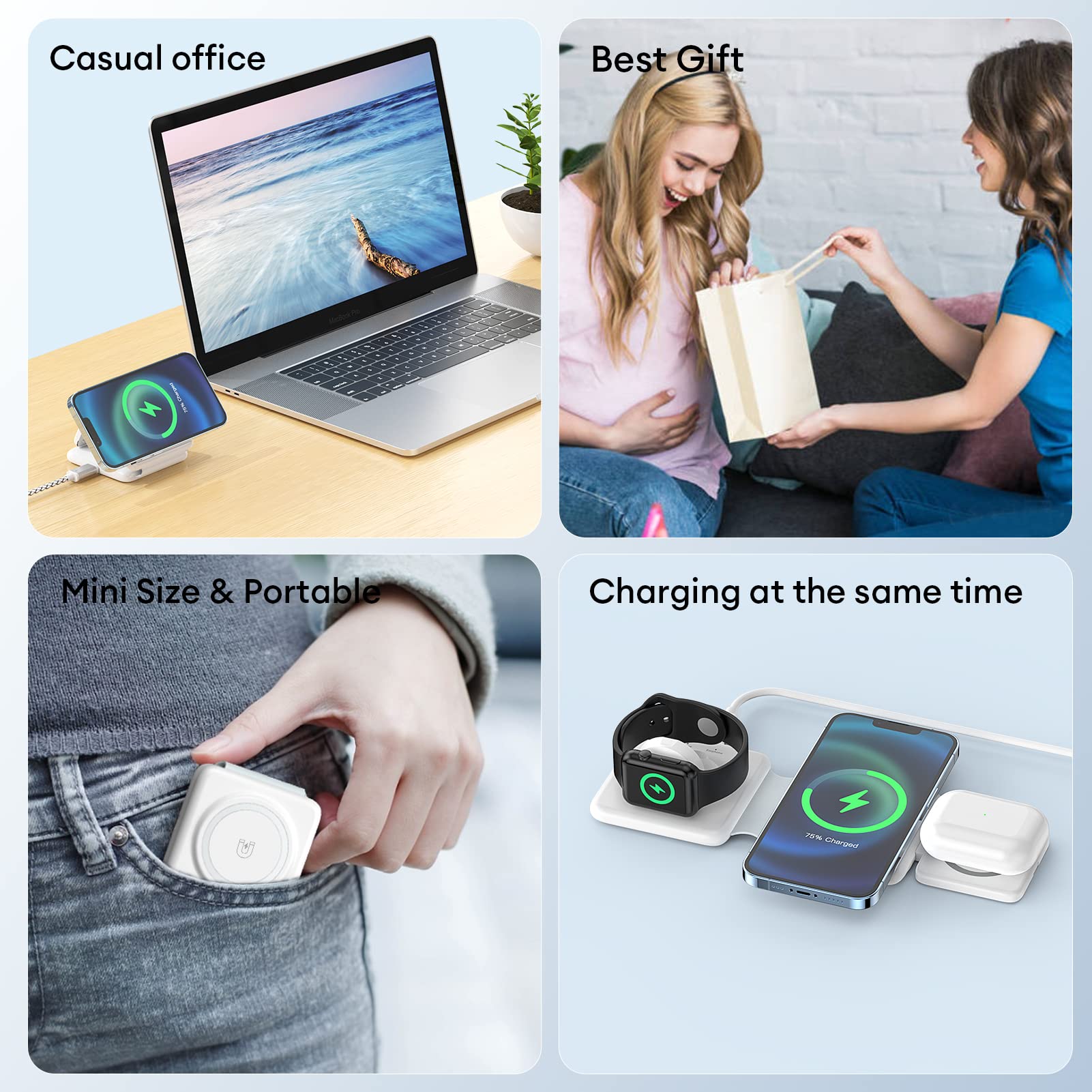 3-in-1 Magnetic Wireless Charging Station - Fast Foldable Travel Charger for iPhone, Apple Watch & AirPods (Adapter Not Included) | Perfect for Home, Office & Travel Charging Multiple Devices Simultaneously