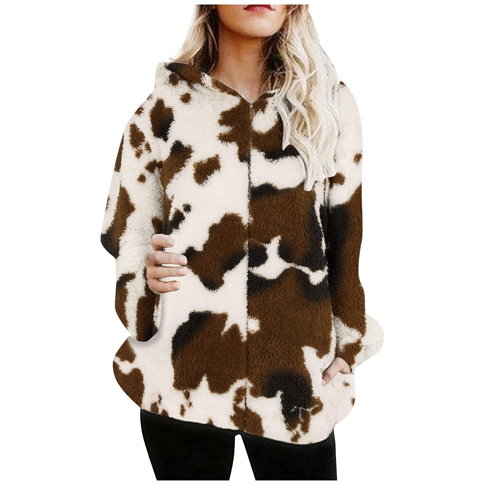 Women's Thickened Plush Zip-Up Coat - Fashionable Autumn & Winter Print Jacket for Women | Cozy Outerwear for Cold Weather & Casual Outings