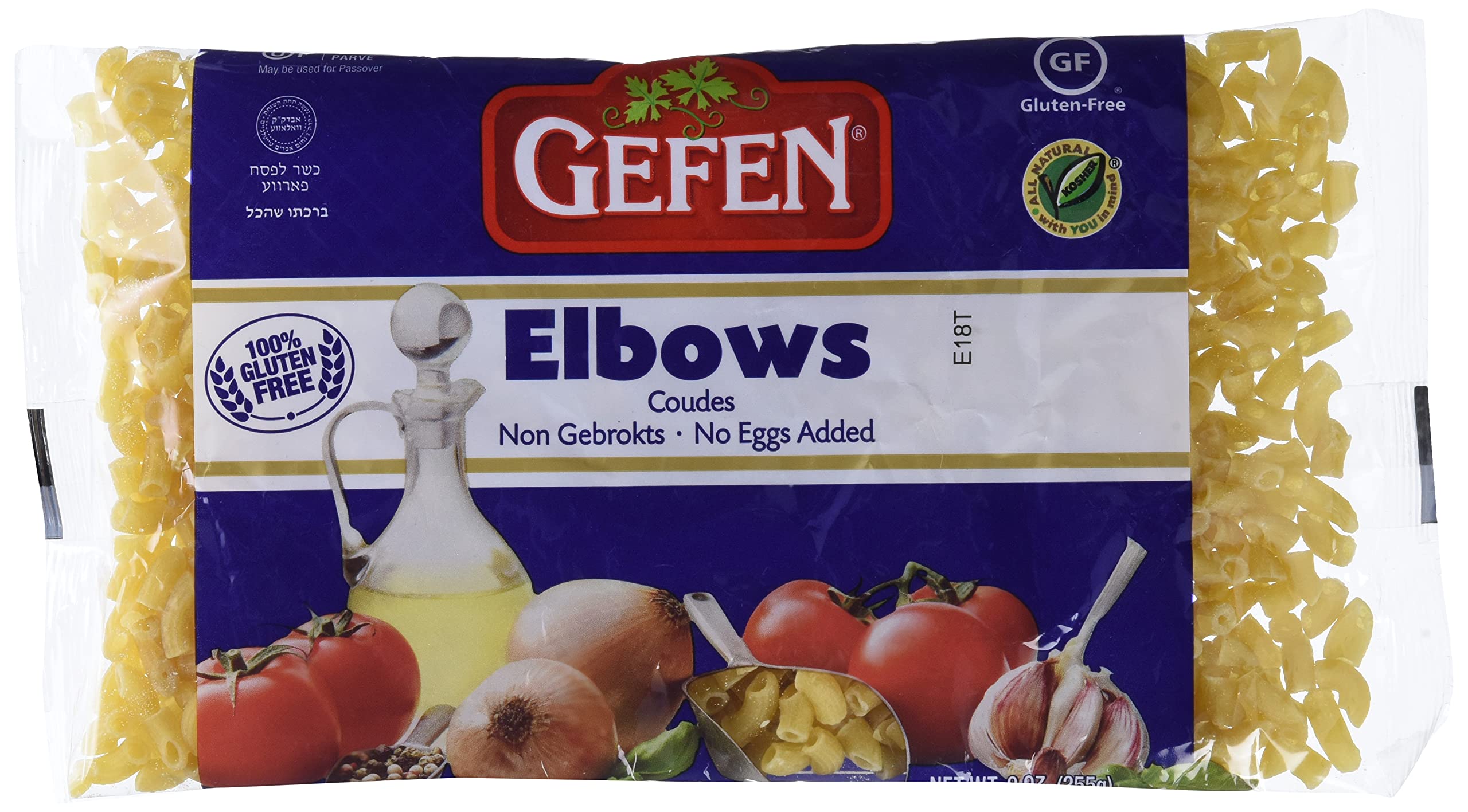 Gefen Gluten Free Passover Elbow Noodles - 9 oz Kosher Pasta for Passover Meals & Jewish Holiday Cooking