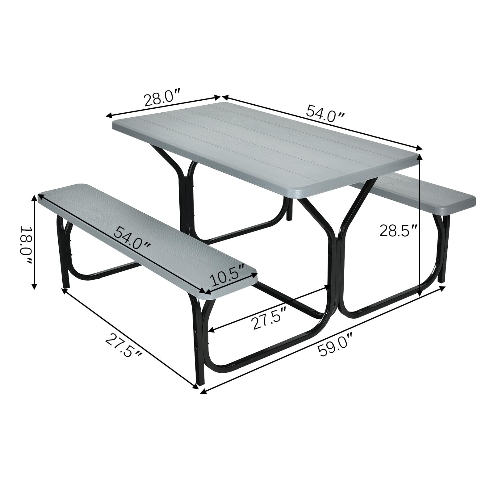 MEDIMALL Portable Picnic Table with Benches - All-Weather Outdoor Dining Set with Metal Frame & Durable Plastic Tabletop - Perfect for Camping, Backyard BBQs, Garden Parties & Picnics (Gray)