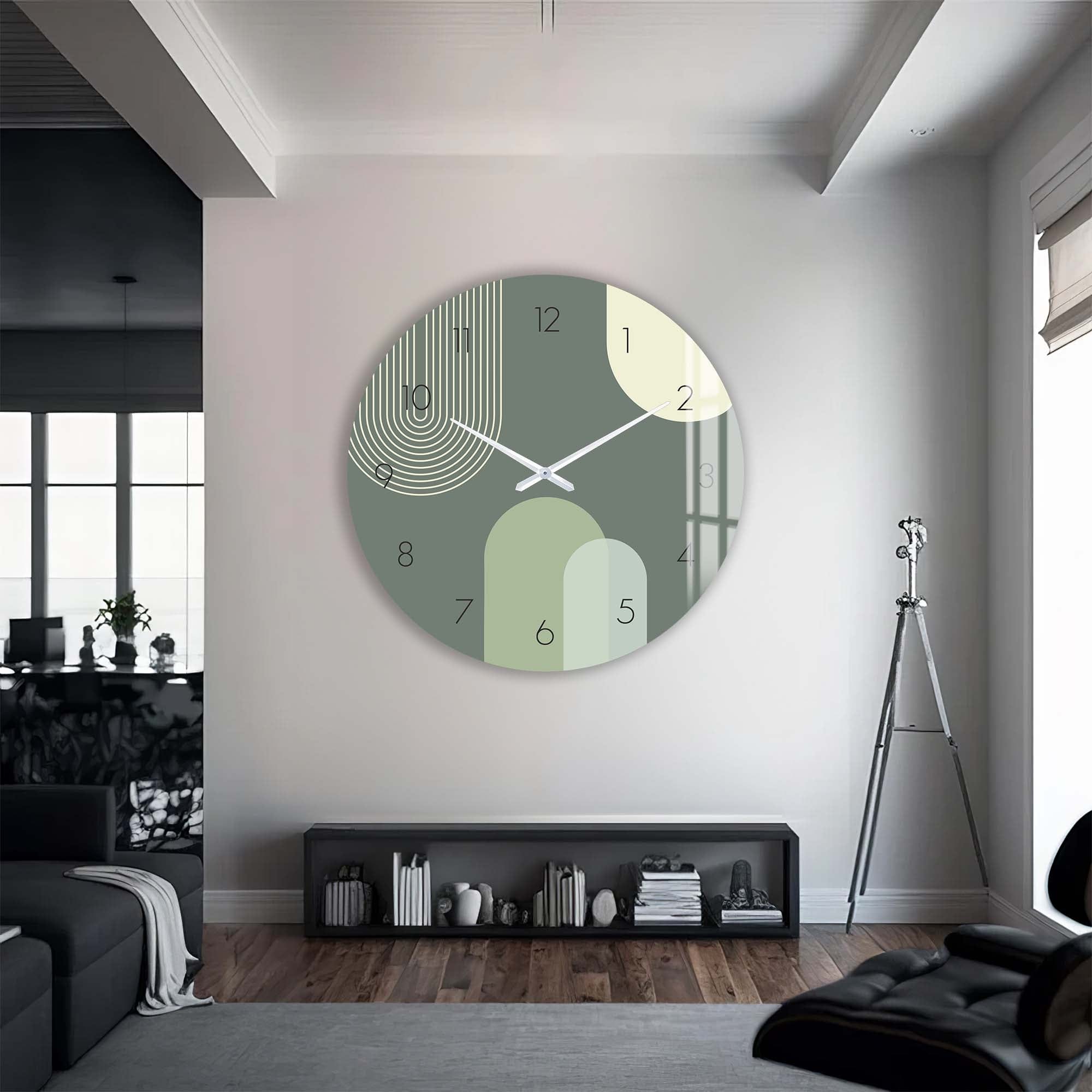 Puffy Khaki Glass Wall Clock - Modern Large Silent Non-Ticking Decorative Clock for Living Room, Bedroom, Office | Home & Office Decor