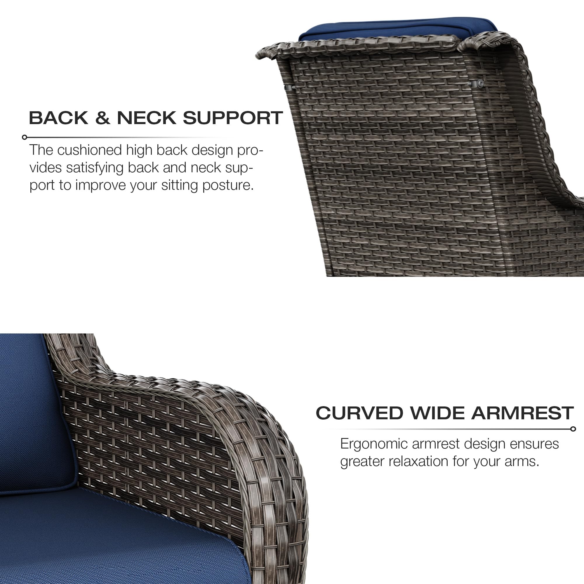 Joyside 2-Piece Outdoor Wicker Dining Chair Set - PE Rattan Patio Chairs with 4-Inch Cushions, Mixed Grey/Blue - Perfect for Garden, Backyard, Deck & Poolside Relaxation