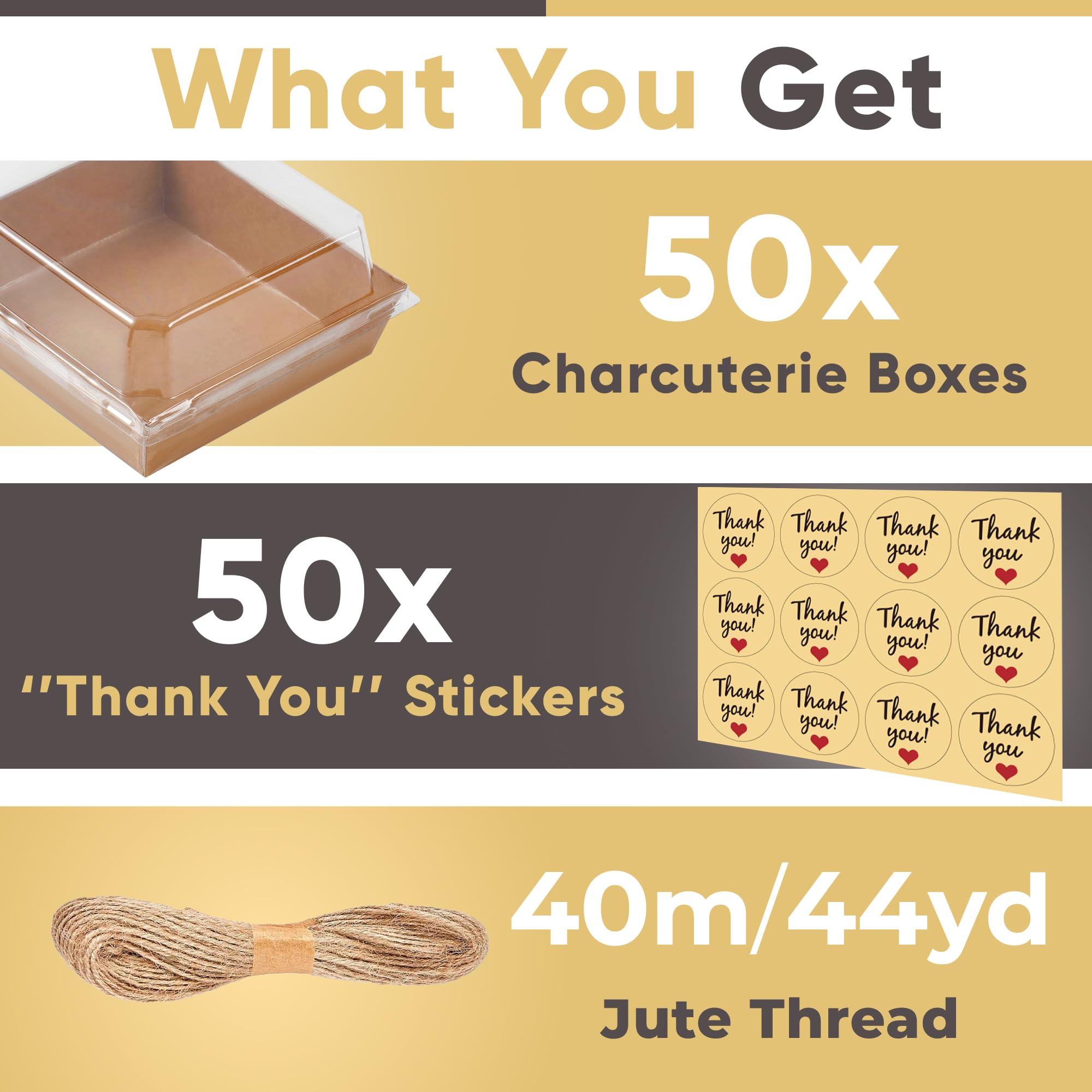 50 Pack Small Disposable Charcuterie Boxes with Clear Lids - 5 Inch Eco-Friendly To-Go Food Containers for Desserts, Sandwiches, Cookies, Sushi & Cake Slices | Perfect for Parties, Picnics, Catering & Holiday Gift Packaging (Brown)