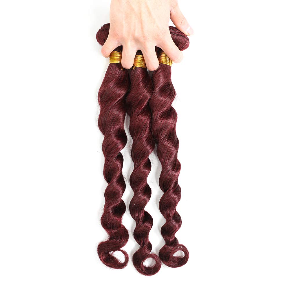 Brazilian Loose Deep Wave Human Hair Bundles - 100% Unprocessed Virgin Hair Extensions for Women (16/18/20 Inch, Burgundy Red) | Perfect for Daily Wear, Parties & Special Occasions