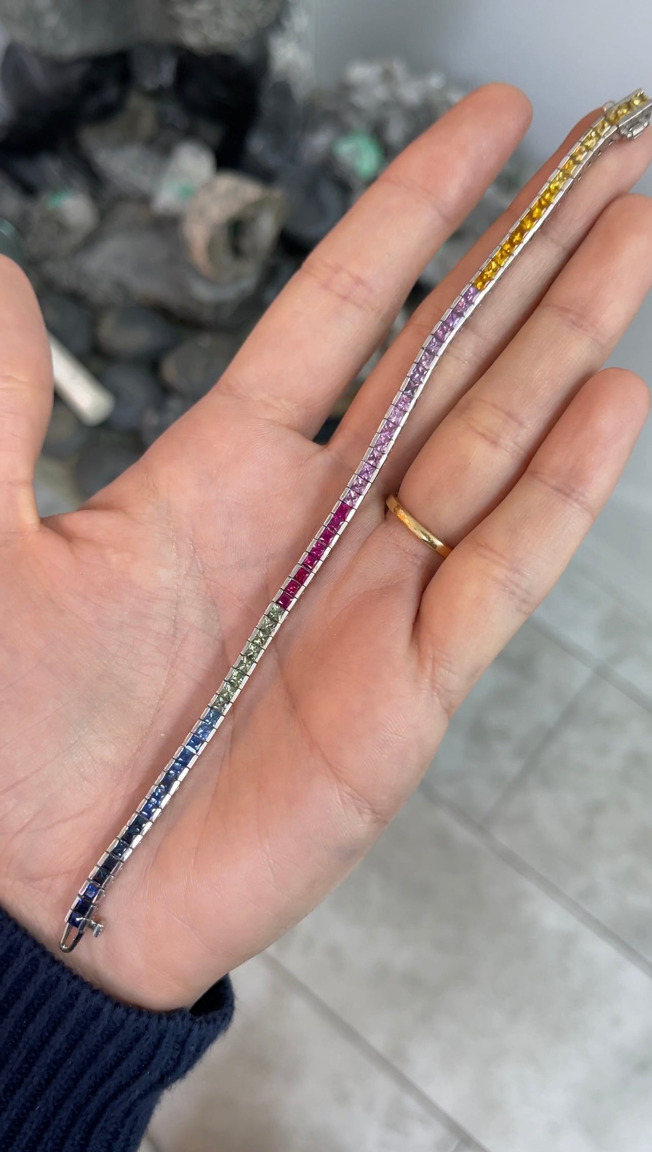 7.04tcw Multi-Color Ombre Natural Sapphire Tennis Bracelet in 14K White Gold - Elegant Jewelry for Weddings, Parties & Special Occasions