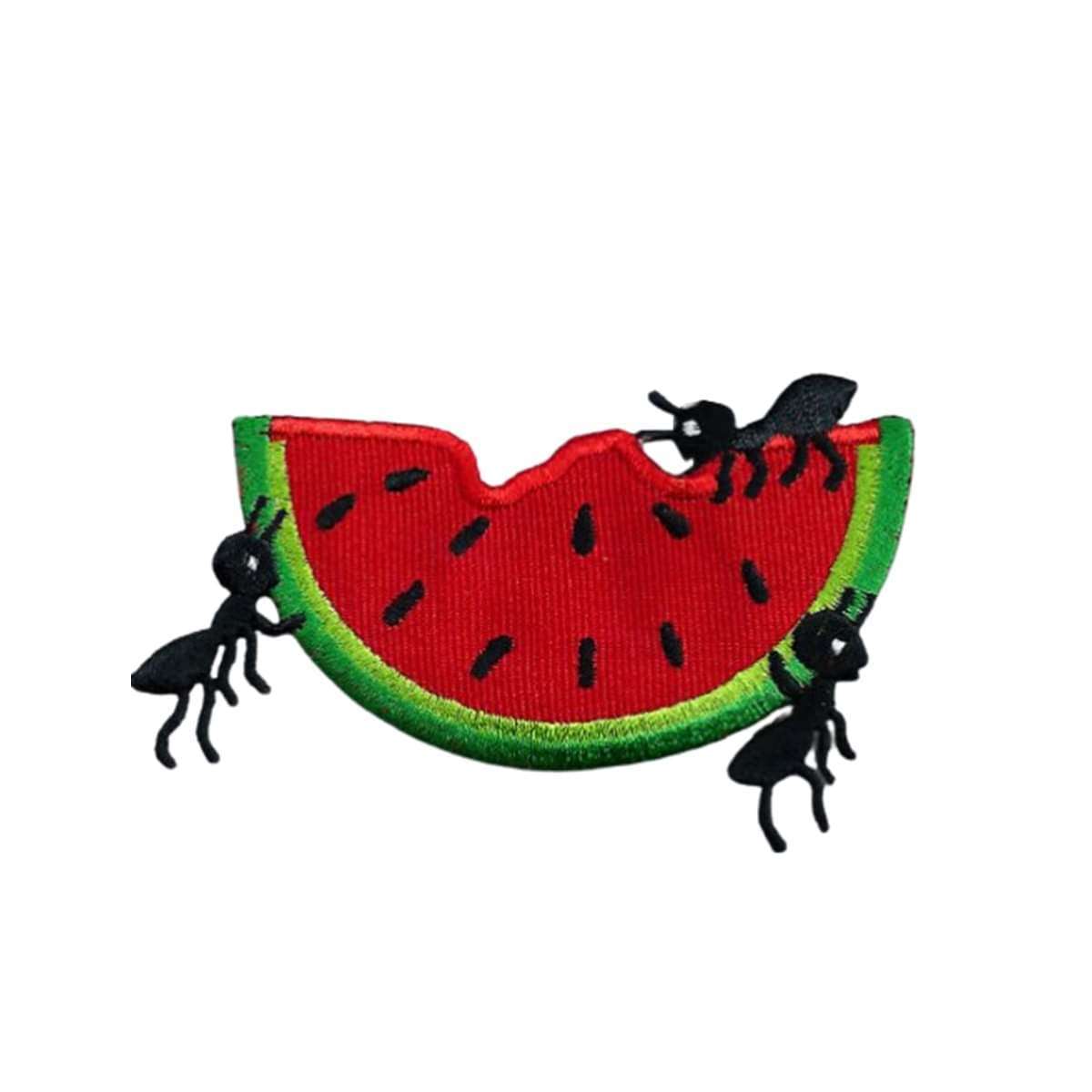 Watermelon with Picnic Ants Embroidered Iron On Patch - DIY Sewing Applique for Clothing, Hats, Bags - Perfect for Summer Outfits & Picnic Accessories