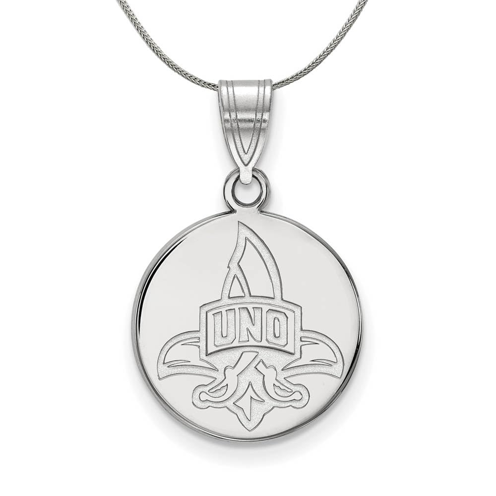Sterling Silver Black Bow Medium Disc Pendant Necklace - University of New Orleans Jewelry Gift for Women, Perfect for Graduation, Birthday & Everyday Wear