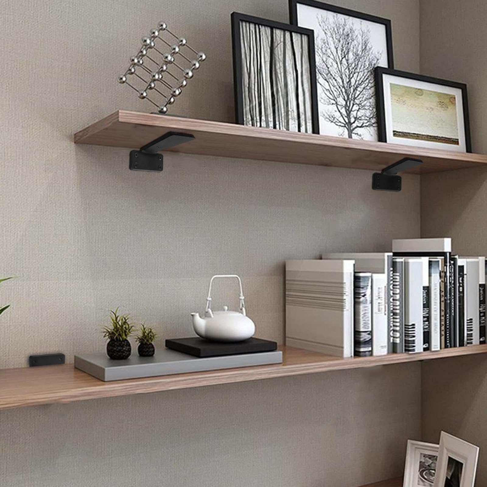 Heavy Duty Floating Shelf Brackets 8-Inch (1/5'' Thick) - Hidden Shelves Hardware, Cast Iron L Brackets - Rustic Industrial Black Metal Wall Shelving Supports (6 Pack) - Perfect for Living Room, Kitchen & Home Office Storage Solutions