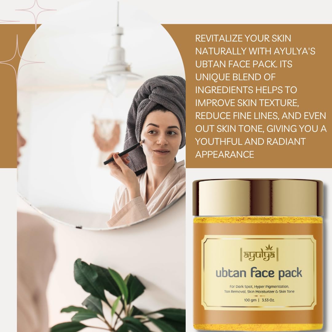 Ayulya Ubtan Ayurvedic Face Pack for Tan Removal & Glowing Skin - Detan Treatment for Hyperpigmentation, Dark Spots & Radiant Complexion | 100gm | Natural Skincare for Daily Use & Bridal Preparation