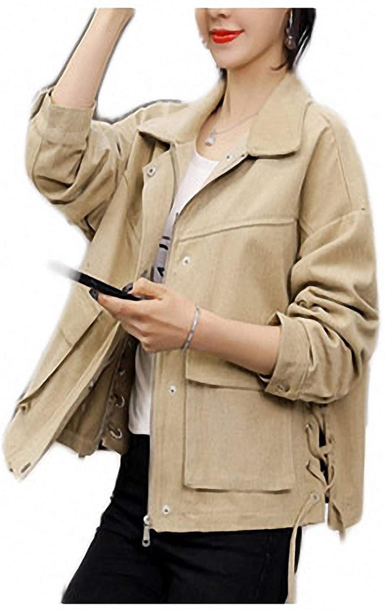 Women's Slim Fit Denim Jacket Long Sleeve Lightweight Spring Fall Jacket - Trendy Distressed Jeans Coat for Casual Outfits & College Campus Wear
