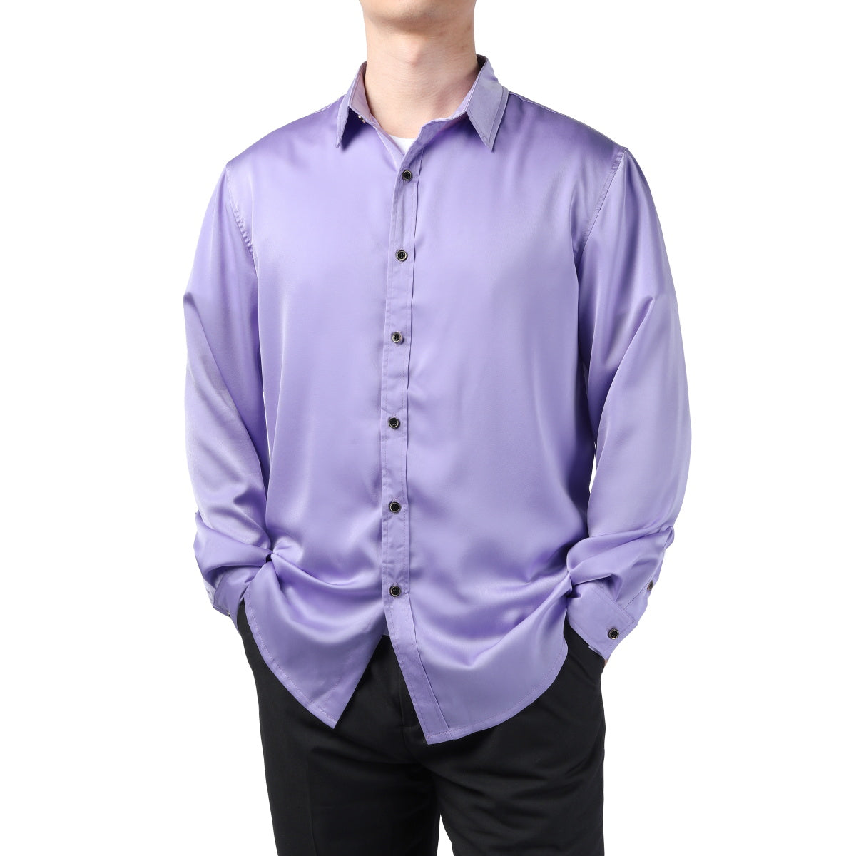 Premium Solid Color Men's Dress Shirt - Elegant Purple Business Casual Shirt for Office, Wedding & Formal Events
