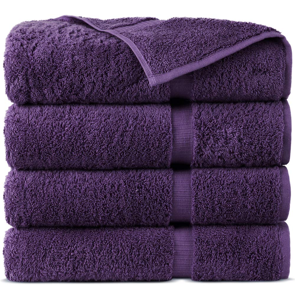 Premium 100% Turkish Cotton Bath Towel Set - Ultra Soft & Absorbent (Plum, Set of 4) | Luxury Spa, Beach & Bathroom Essentials for Hotels & Home Use