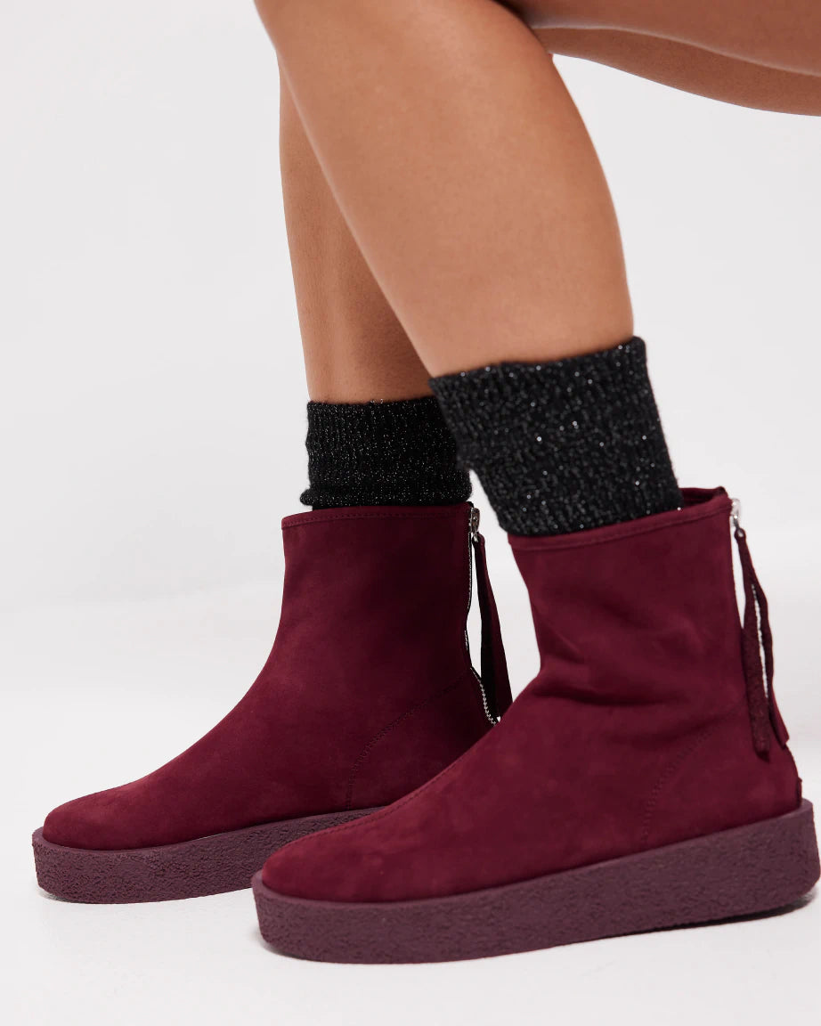 Premium Leather Shadow Boots with Cherry Suede Accents - Stylish Ankle Boots for Women, Perfect for Fall Fashion, Date Nights & Office Wear
