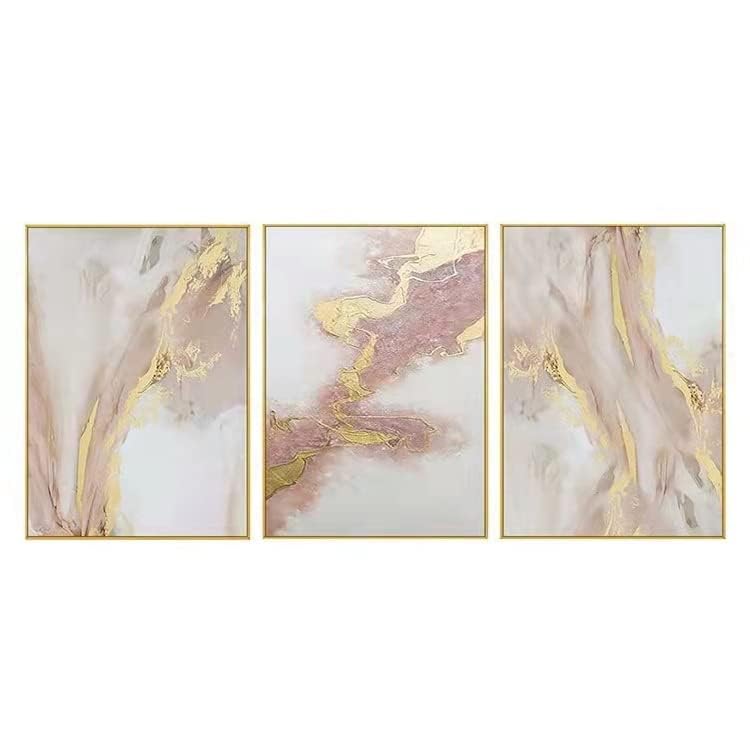 Large Pink Abstract Canvas Wall Art - Gold Framed Modern Oil Painting - 3 Piece Set for Living Room & Bedroom Decor - Ready to Hang 72x36 Inches - Perfect for Home, Office & Gallery Wall Displays