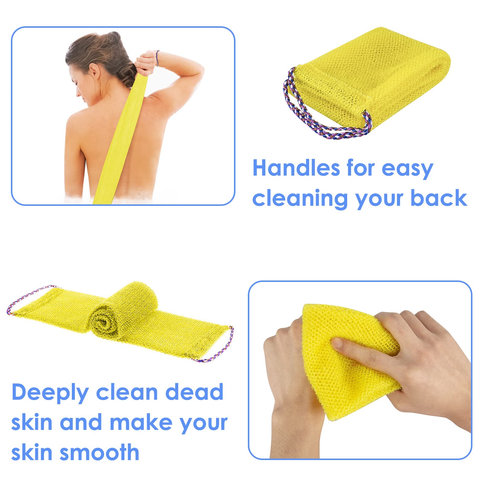Linkidea 4 Pack African Exfoliating Net - Long Back Scrubber with Ropes for Deep Cleaning & Massage | Exfoliating Wash Towel for Shower, Spa & Body Care | Perfect for Sensitive Skin & Dead Skin Removal