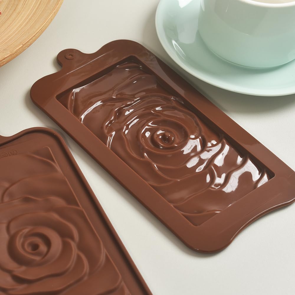 Premium Break Apart Silicone Chocolate Bar Molds with Rose Flower Design - 4 Pack for Homemade Protein Bars, Energy Bars & Candy Making - Perfect for Valentine's Day Gifts, Baking Parties & DIY Treats